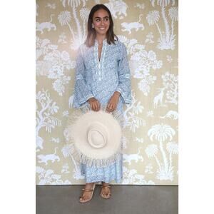 Asha By Ashley Ines Block Print Kaftan - XS - Blue
